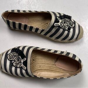 KATE SPADE NEW YORK Garden Zebra Black and White Striped Espadrilles Flats